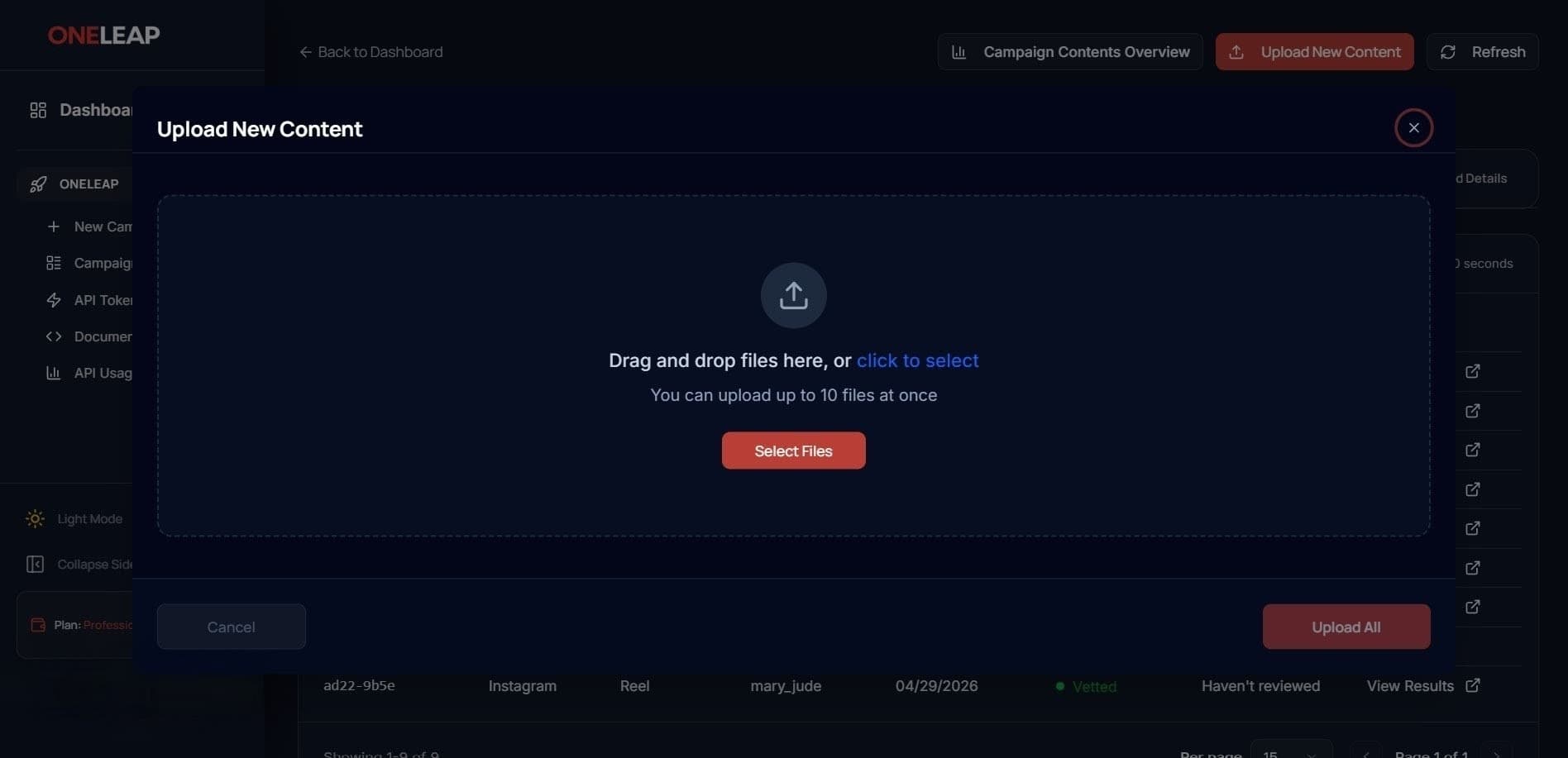 Upload Influencer Content